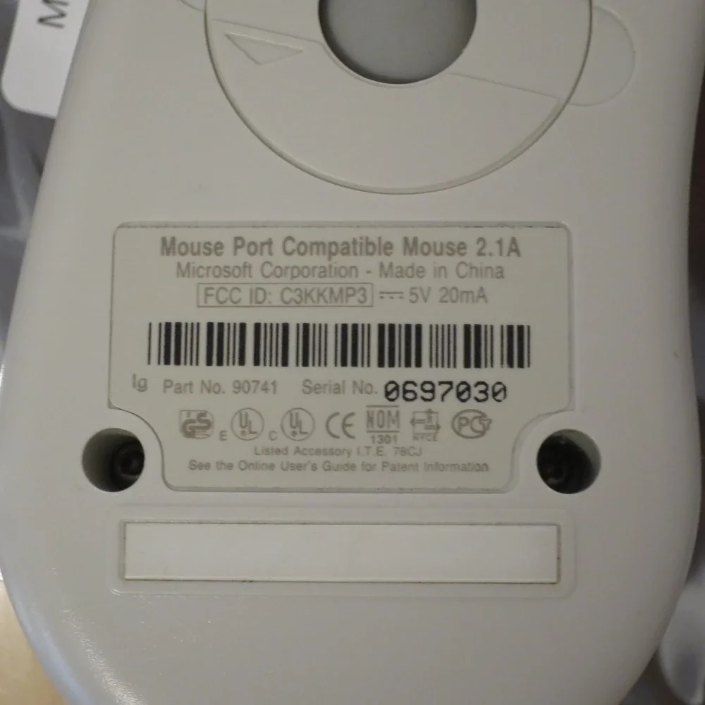 2 Button Microsoft Mouse Port Compatible PS2 Mouse 2.1A PN 90741‎ - Tested 01